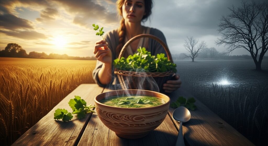 The Sacred Hearth: Trahanas Soup with Wild Greens—A Byzantine & Pastoral Comfort 13