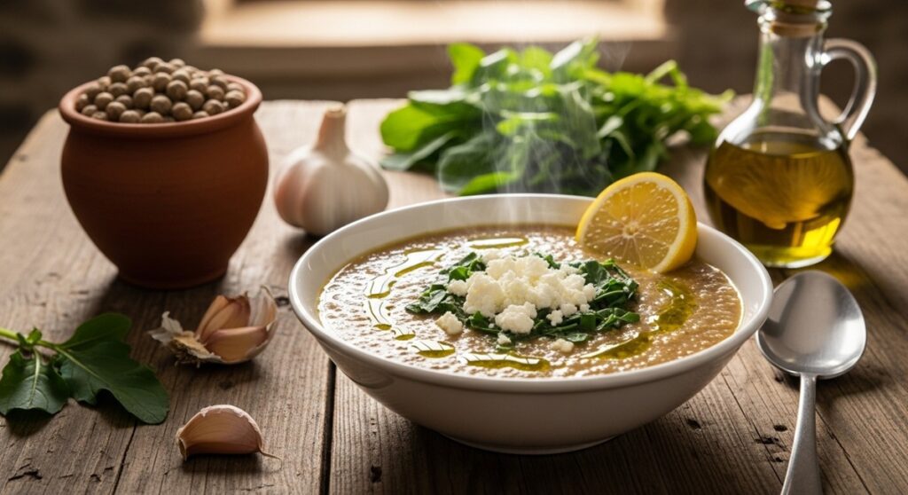 The Sacred Hearth: Trahanas Soup with Wild Greens—A Byzantine & Pastoral Comfort 14