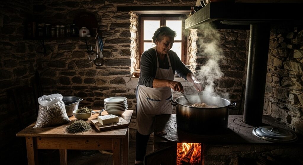 The Sacred Hearth: Trahanas Soup with Wild Greens—A Byzantine & Pastoral Comfort 15